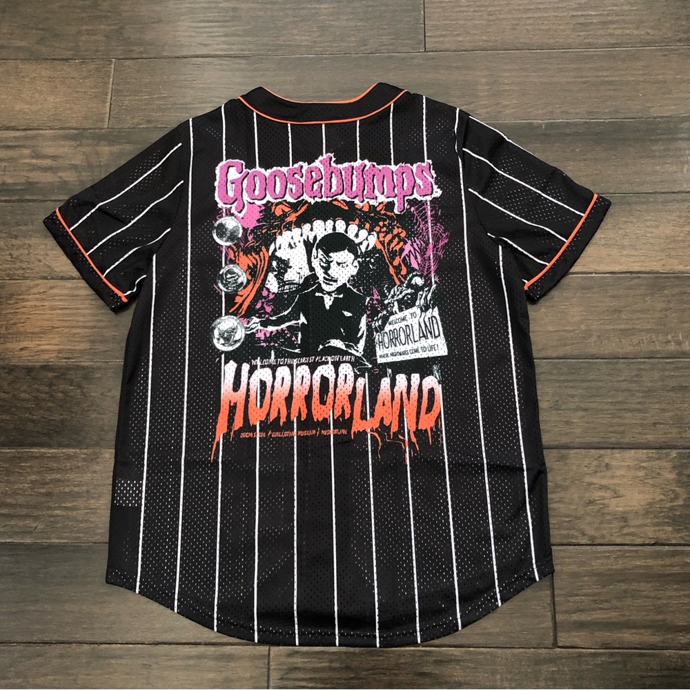 Goosebumps Jersey Mens XL Horror Land Striped Short Sleeves Black Orange NEW
